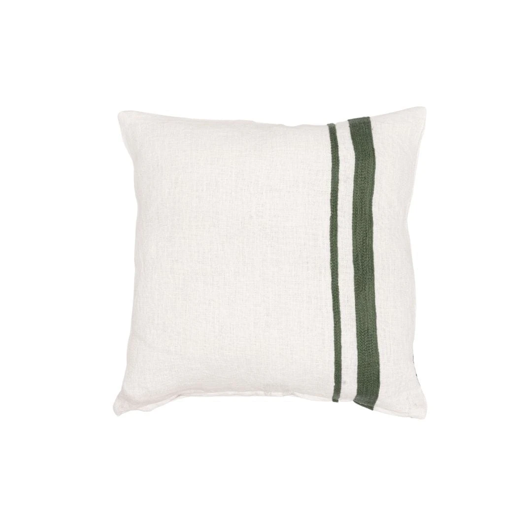 Arias Linen Cushion Cover | White/Olive 45x45cm 1 Arias Linen Cushion Cover | White/Olive 45x45cm