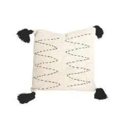 Bali Cushion Cover | Black Pompoms | White 45x45cm