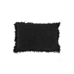 Cotton Cushion Cover Fringed Edge | Black 40x60cm