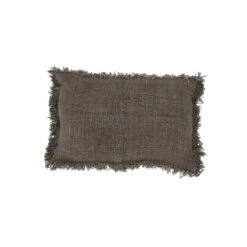 Cotton Cushion Cover Fringed Edge | Charcoal 40x60cm
