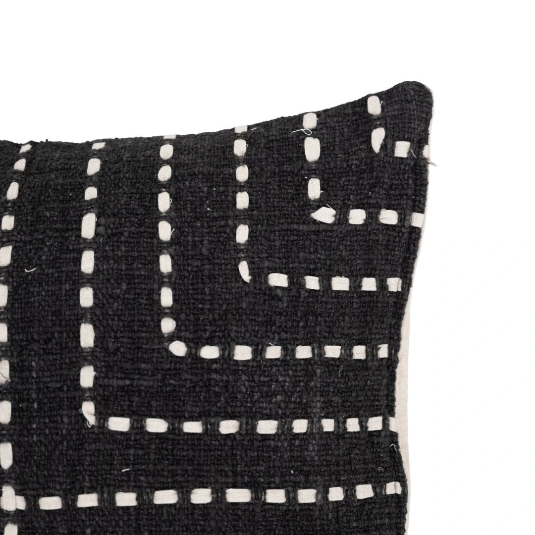 Cotton Cushion Cover Multi Stitch | Black 50x50cm 2 Cotton Cushion Cover Multi Stitch | Black 50x50cm - Image 2