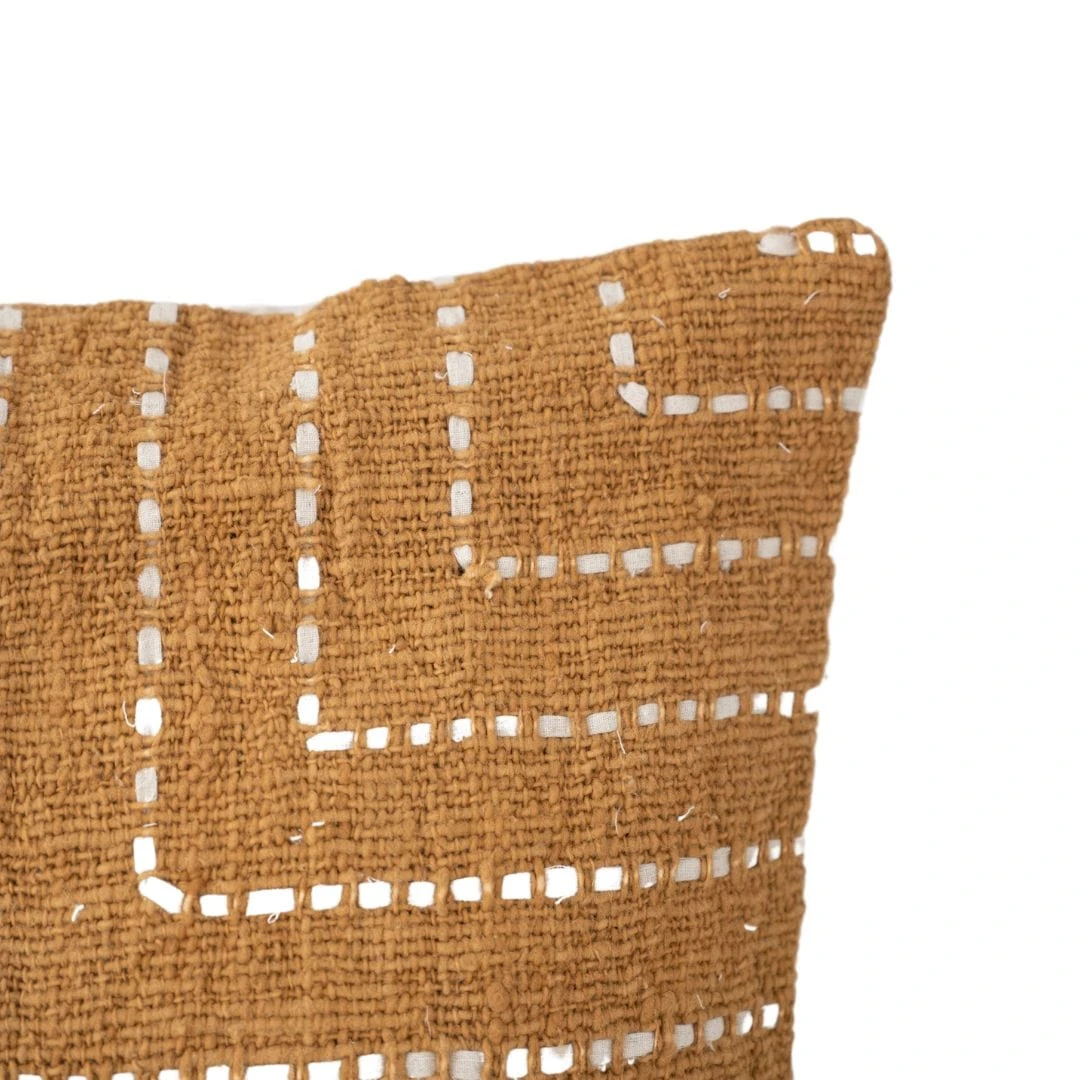 Cotton Cushion Cover Multi Stitch | Mustard 50x50cm 5 Cotton Cushion Cover Multi Stitch | Mustard 50x50cm - Image 5