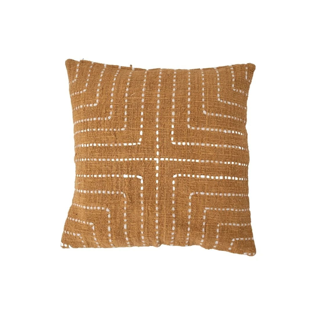 Cotton Cushion Cover Multi Stitch | Mustard 50x50cm 1 Cotton Cushion Cover Multi Stitch | Mustard 50x50cm