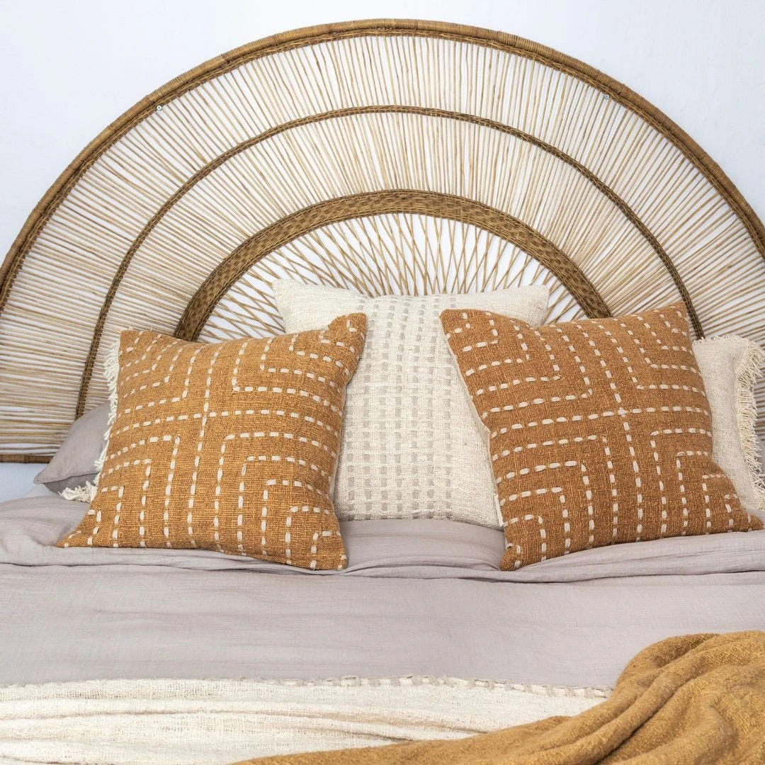 Cotton Cushion Cover Multi Stitch | Mustard 50x50cm 4 Cotton Cushion Cover Multi Stitch | Mustard 50x50cm - Image 4