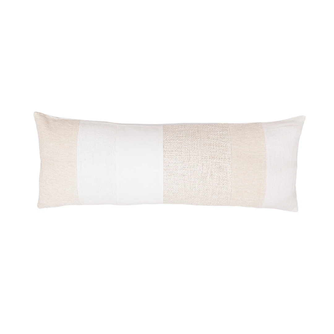 Patchwork Cotton Linen Cushion | White / Natural 80x30cm 1 Patchwork Cotton Linen Cushion | White / Natural 80x30cm