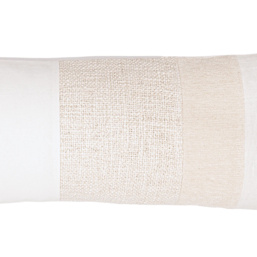 Patchwork Cotton Linen Cushion | White / Natural 80x30cm 4 Patchwork Cotton Linen Cushion | White / Natural 80x30cm - Image 4