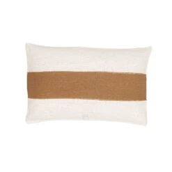 Bodrum Linen Cushion Cover | White/Tobacco 40x60 Cm