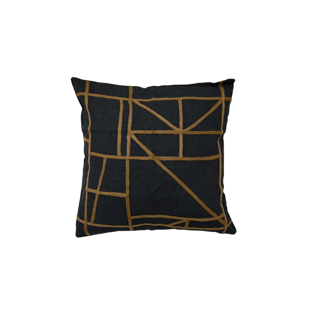 Linen Cushion Cover | Black/Mustard45x45cm 1 Linen Cushion Cover | Black/Mustard45x45cm