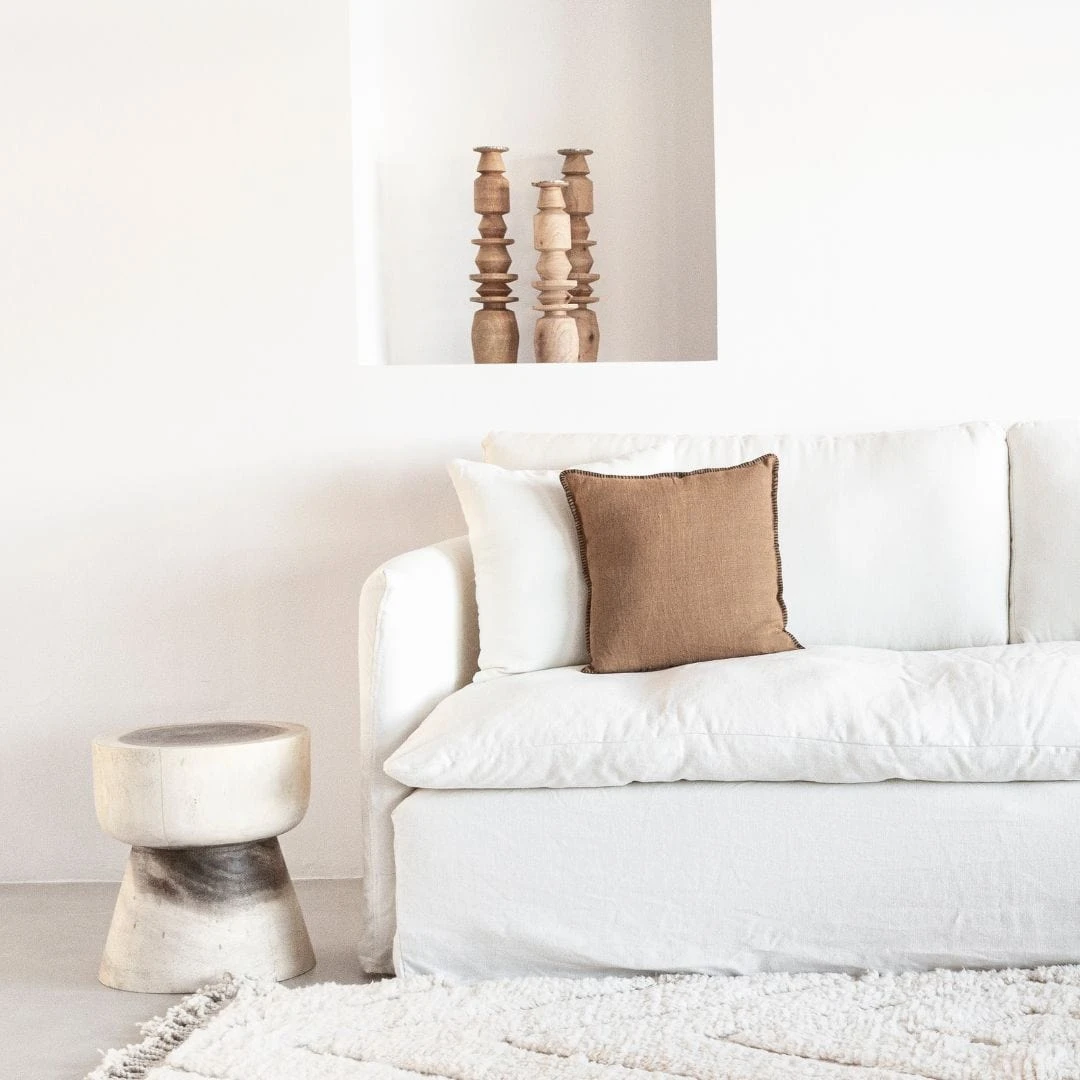 Linen Cushion Cover | Embroided Edge Brownie | 45x45cm 2 Linen Cushion Cover | Embroided Edge Brownie | 45x45cm - Image 2