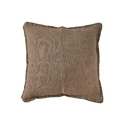 Linen Cushion Cover | Embroided Edge Brownie | 45x45cm