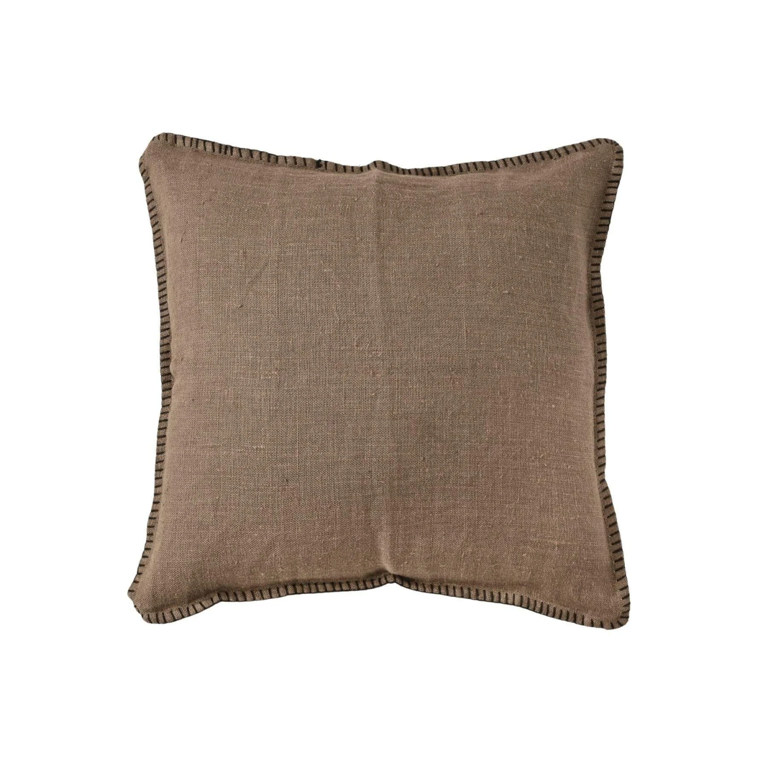 Linen Cushion Cover | Embroided Edge Brownie | 45x45cm 1 Linen Cushion Cover | Embroided Edge Brownie | 45x45cm