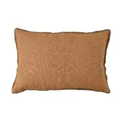 Linen Cushion Cover | Embroided Edge Tobacco | 40x60cm