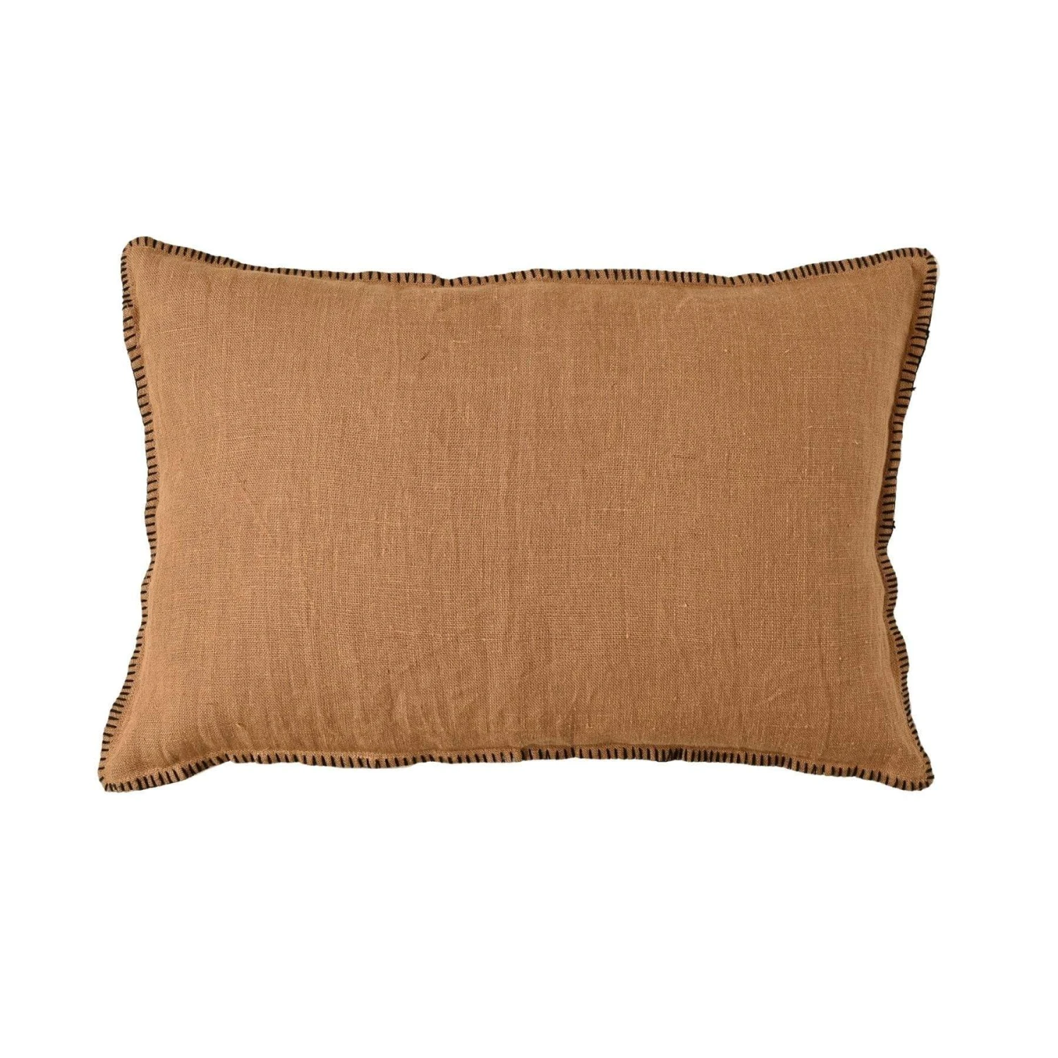 Linen Cushion Cover | Embroided Edge Tobacco | 40x60cm 1 Linen Cushion Cover | Embroided Edge Tobacco | 40x60cm