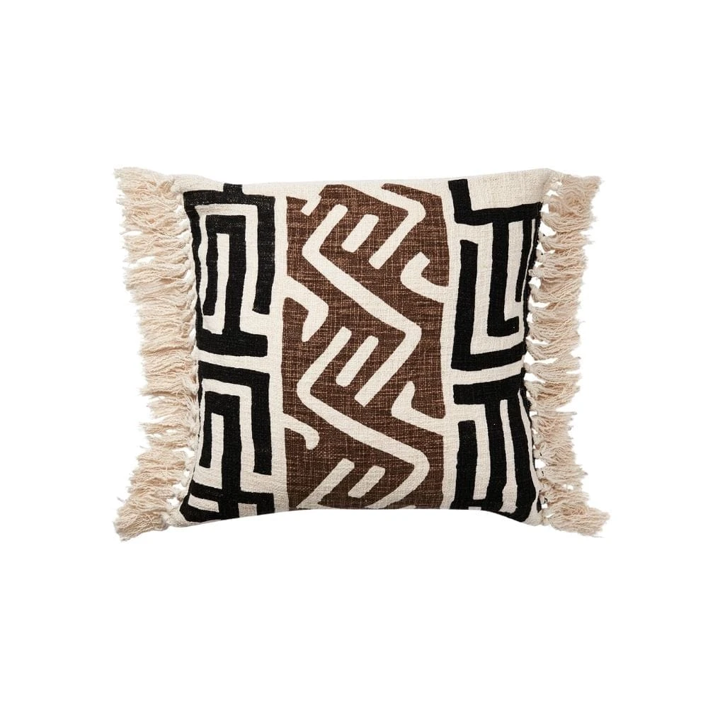 Mali Fringe Cushion Cover | Black/Brown 50x50cm 1 Mali Fringe Cushion Cover | Black/Brown 50x50cm