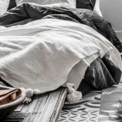 PomPom Blanket | White -Home Sale Shop zoco home pompom blanket white throws blankets 36796103164116