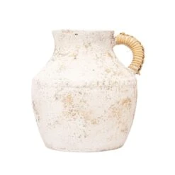 Terracotta & Rattan Vase | Off-White | 25x25cm
