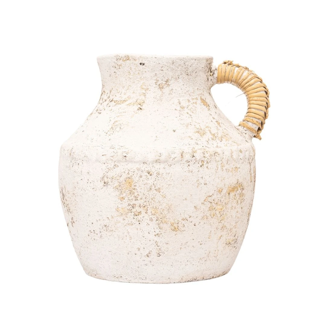 Terracotta & Rattan Vase | Off-White | 25x25cm 1 Terracotta & Rattan Vase | Off-White | 25x25cm