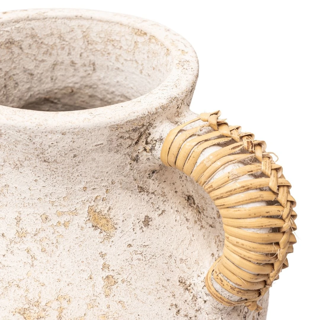 Terracotta & Rattan Vase | Off-White | 25x25cm 2 Terracotta & Rattan Vase | Off-White | 25x25cm - Image 2